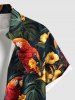 Plus Size Tropical Leaf Hibiscus Flower Parrot Print Hawaii Button Pocket Shirt For Men -  