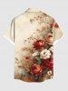 Plus Size Flower Leaf Branch Print Hawaii Ombre Button Pocket Shirt For Men -  