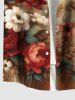 Plus Size Flower Leaf Branch Print Hawaii Ombre Button Pocket Shirt For Men -  