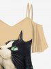Plus Size Cat Flower Printed Cold Shoulder Women Cami T-shirt -  