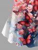 Plus Size Ombre Watercolor Flower Butterfly Print Women T-shirt -  