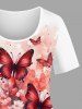 Plus Size Ombre Watercolor Flower Butterfly Print Women T-shirt -  