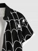 Plus Size Spider Web Insect Print Halloween Button Pocket Shirt For Men -  