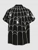 Plus Size Spider Web Insect Print Halloween Button Pocket Shirt For Men -  