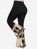 Pantalon évasé à imprimé chat et fleurs grande taille - Noir L