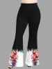 Plus Size Ombre Watercolor Flower Butterfly Print Flare Pants -  