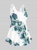 High Waist Rose Print Plus Size & Curve Modest Tankini Swimsuit - Vert profond 4X