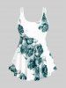 High Waist Rose Print Plus Size & Curve Modest Tankini Swimsuit - Vert profond 4X