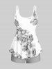 High Waist Rose Print Plus Size & Curve Modest Tankini Swimsuit -  