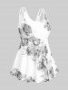 High Waist Rose Print Plus Size & Curve Modest Tankini Swimsuit -  