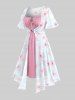 Plus Size Flutter Sleeves Floral Dress and Lace-up A Line Cami Dress Set -  