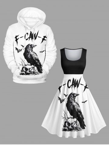 Plus Size Halloween Skull Crow Bat Print 1950s Vintage Dress