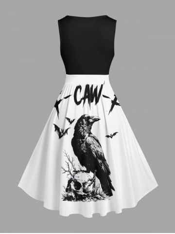 Plus Size Halloween Skull Crow Bat Print 1950s Vintage Dress