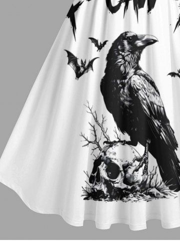 Plus Size Halloween Skull Crow Bat Print 1950s Vintage Dress