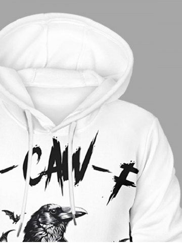Plus Size Halloween Skull Crow Bat Print Drawstring Pockets Hoodie For Men