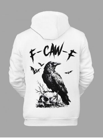 Plus Size Halloween Skull Crow Bat Print Drawstring Pockets Hoodie For Men
