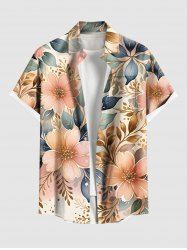 Plus Size Flowers Leaf Print Buttons Pocket Hawaii Shirt For Men -  