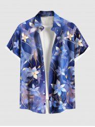 Chemise hawaïenne grande taille à imprimé fleurs, feuilles, galaxie, étoiles, boutons, poche pour homme - Bleu 2XL