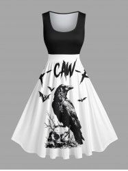 Plus Size Halloween Skull Crow Bat Print 1950s Vintage Dress -  