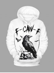 Plus Size Halloween Skull Crow Bat Print Drawstring Pockets Hoodie For Men - Blanc XL