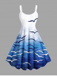 Plus Size Ombre Sea Bird Print Hawaii Tank Dress -  