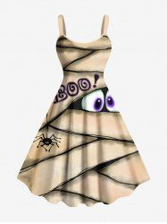 Robe débardeur grande taille à imprimé lettres et yeux d'araignée pour Halloween - Abricot 1X