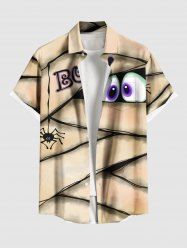 Plus Size Halloween Spider Eyes Letters Print Buttons Pocket Shirt For Men -  