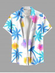 Chemise hawaïenne grande taille à imprimé cocotiers et fleurs d'hibiscus, boutons et poches pour homme - Blanc 5XL