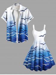 Ombre Sea Bird Print Plus Size Matching Hawaii Beach Outfit For Couples -  