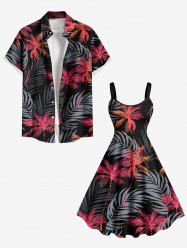 Tropical Leaf Coconut Tree Print Plus Size Matching Hawaii Beach Outfit For Couples -  