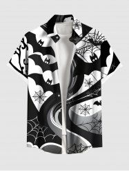 Plus Size Bat Spider Web Curve Print Halloween Button Pocket Shirt For Men -  