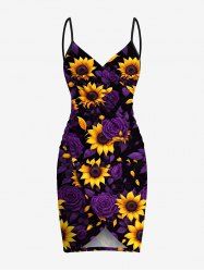 Plus Size Sunflower Rose Flower Print Hawaii Convertible Beach Cover Up -  