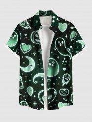 Chemise grande taille à imprimé citrouille, fantôme, cœur, lune, étoile, galaxie, Halloween, ombré, boutonnée et poche pour homme - Noir 2XL