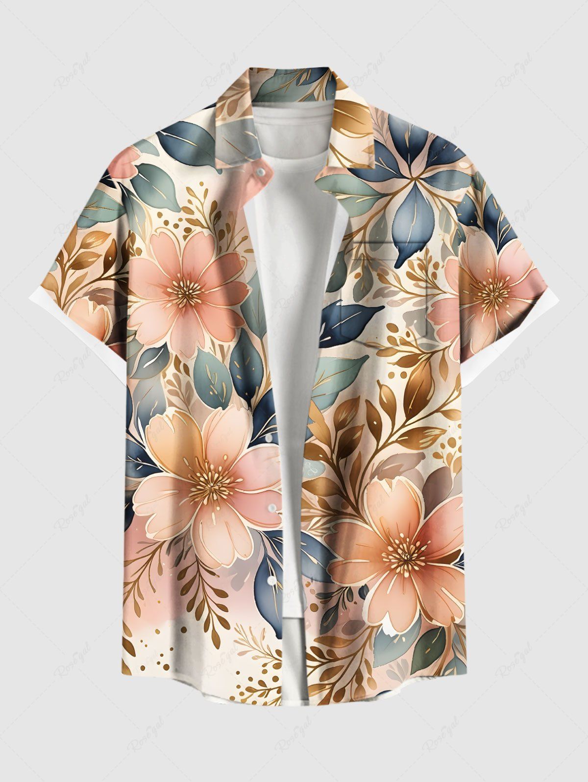 Chemise hawaïenne grande taille à imprimé fleurs et feuilles, avec poches et boutons, pour homme orange clair 4XL