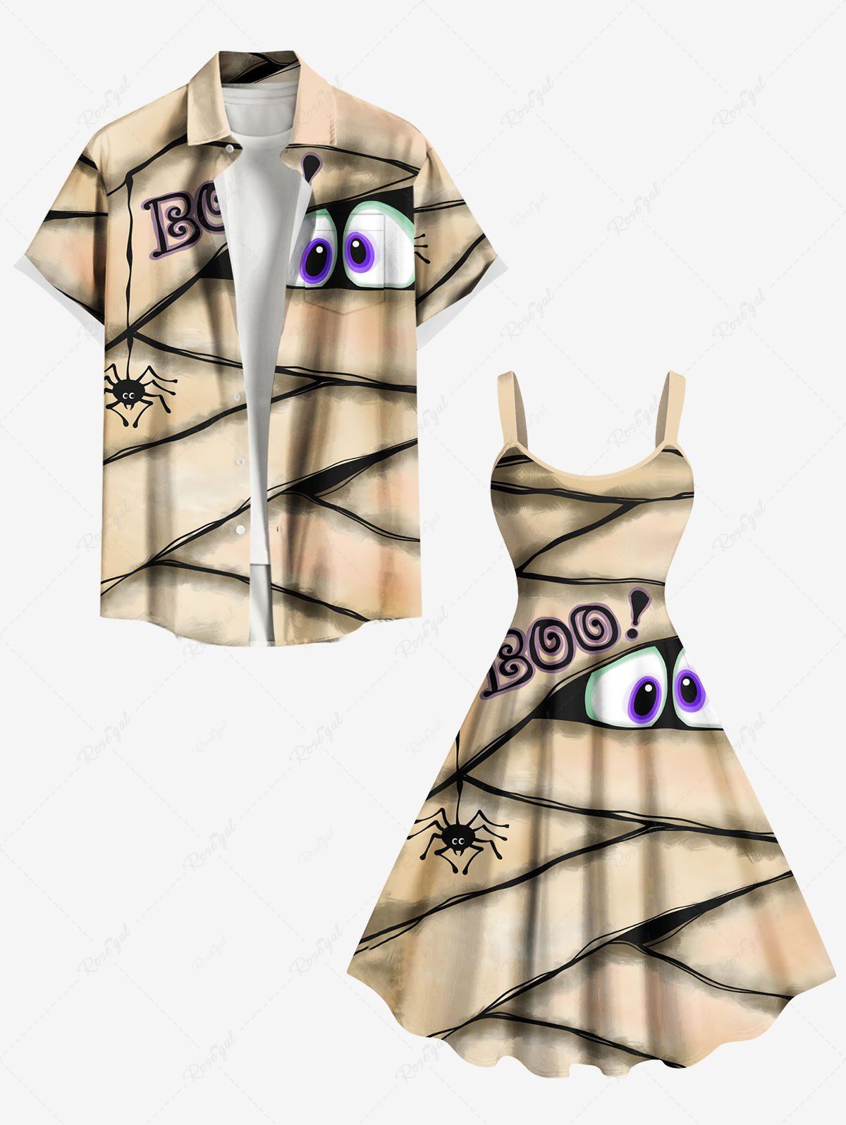 Trendy Halloween Spider Eyes Letters Print Plus Size Matching Outfit For Couples  