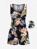 Matching Hawaii Shirt Shorts and Romper Plus Size Beach Outfit Tropical Leaf Hibiscus Flower Print For Couples -  