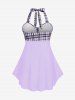 Plus Size & Curve Halter Plaid Skull Print Backless Gothic Modest Tankini  Swimsuit -  
