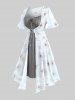 Plus Size Flutter Sleeves Floral Dress and Lace-up A Line Cami Dress Set -  
