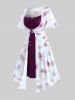Ensemble robe fleurie à manches papillon grande taille et robe débardeur trapèze à lacets - Rouge Rose 4X | US 26-28