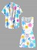 Matching Hawaii Shirt and Romper Plus Size Beach Outfit Colorful Coconut Tree Hibiscus Flowers Printed for Couples -  