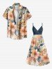 Flowers Leaf Print Plus Size Matching Hawaii Beach Outfit For Couples -  