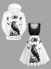 Halloween Skull Crow Bat Print Plus Size Matching Outfit For Couples -  