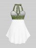 Maillot de bain tankini dos nu à carreaux et imprimé tête de mort, style gothique, grandes tailles et courbes. - moutarde verte 3X