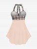 Maillot de bain tankini dos nu à carreaux et imprimé tête de mort, style gothique, grandes tailles et courbes. - orange clair 2X