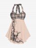 Maillot de bain tankini dos nu à carreaux et imprimé tête de mort, style gothique, grandes tailles et courbes. - orange clair 2X
