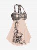 Maillot de bain tankini dos nu à carreaux et imprimé tête de mort, style gothique, grandes tailles et courbes. - orange clair 2X