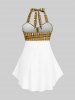 Maillot de bain tankini dos nu à carreaux et imprimé tête de mort, style gothique, grandes tailles et courbes. - Jaune 4X