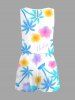 Plus Size Colorful Coconut Tree Hibiscus Flowers Print Cinched Hawaii Romper -  