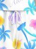 Plus Size Colorful Coconut Tree Hibiscus Flowers Print Cinched Hawaii Romper -  