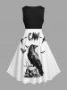 Plus Size Halloween Skull Crow Bat Print 1950s Vintage Dress -  